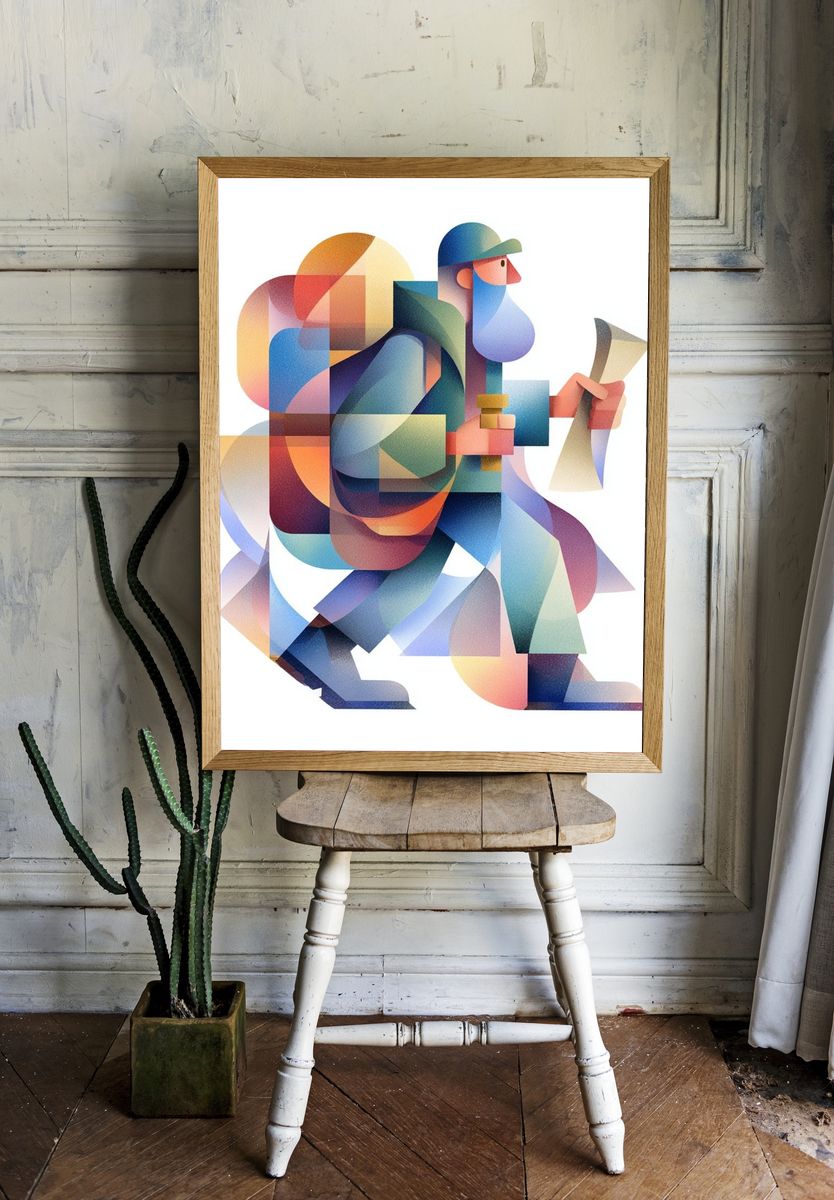 Geometric Walker Illustration Poster. — room view 1