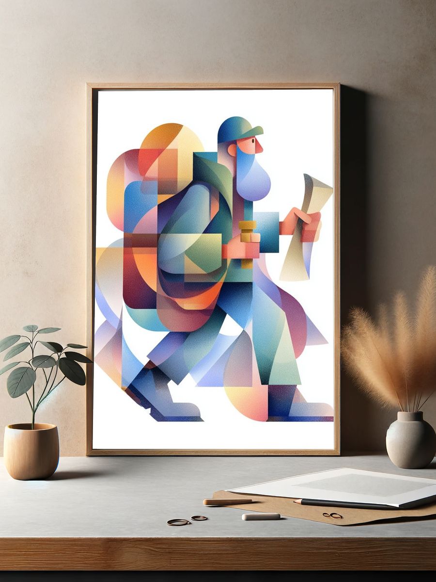 Geometric Walker Illustration Poster. — room view 2