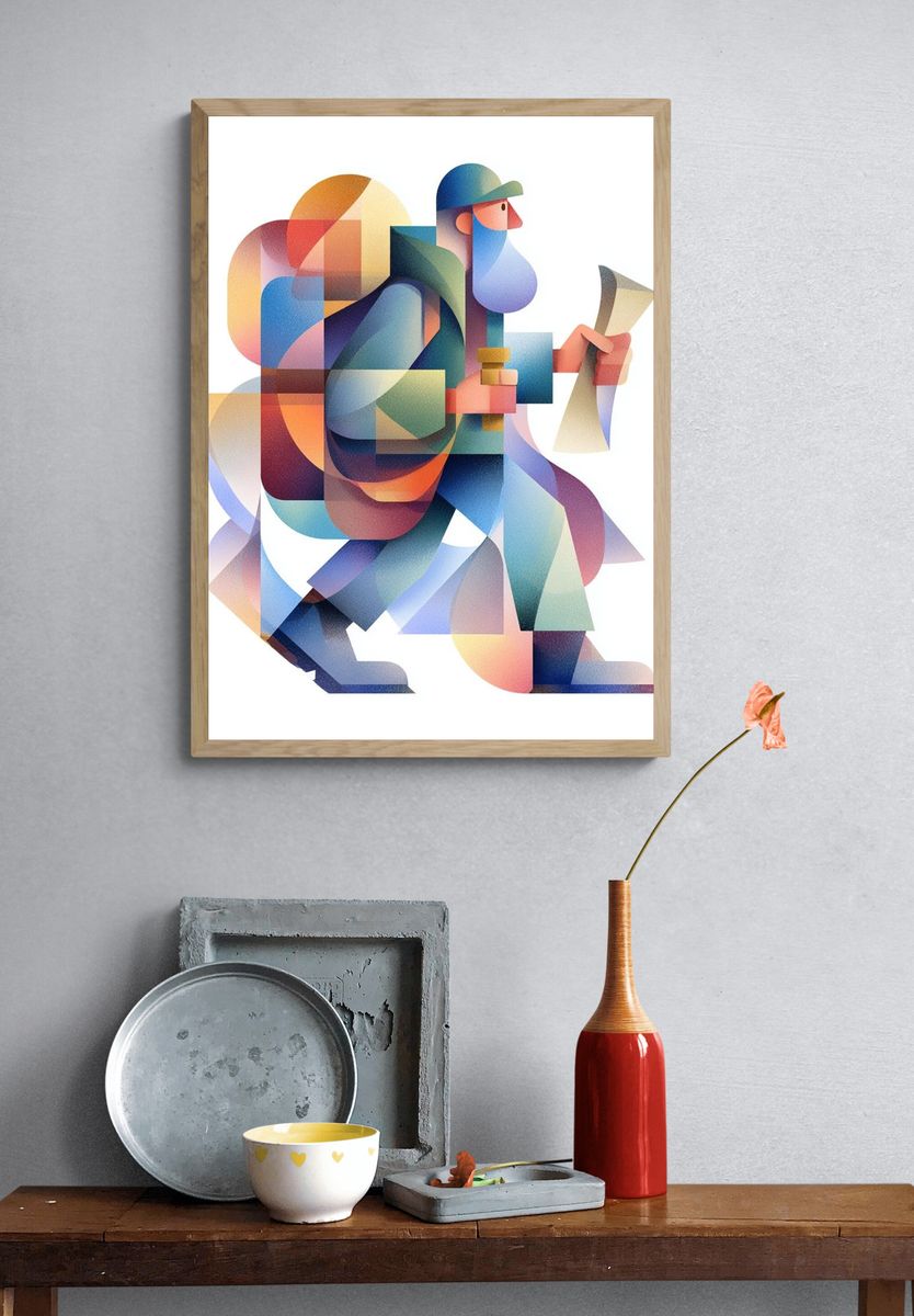 Geometric Walker Illustration Poster. — room view 3