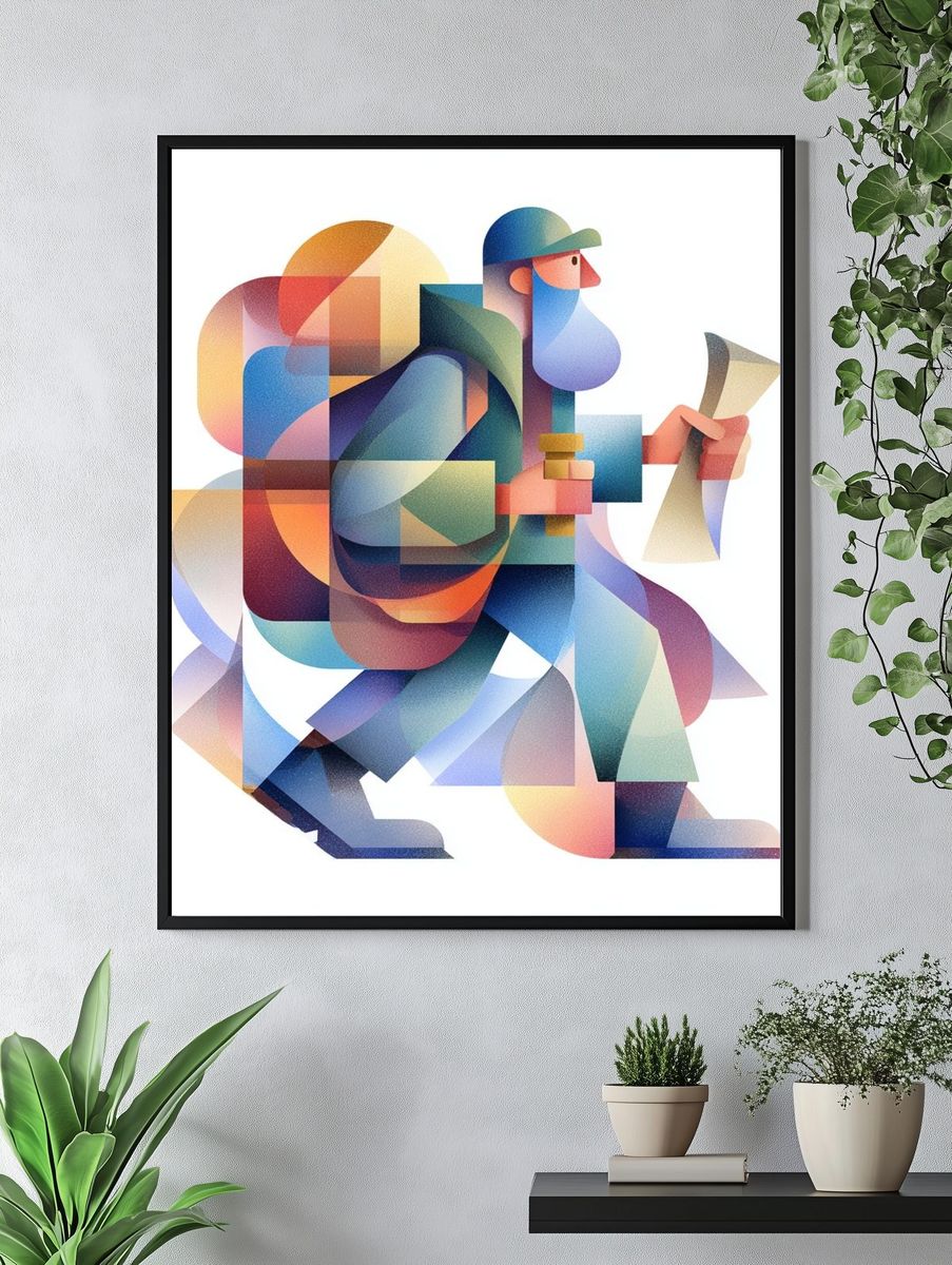 Geometric Walker Illustration Poster. — room view 4