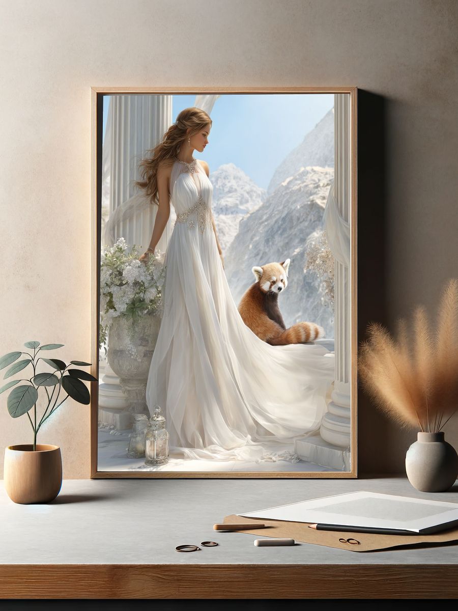 Dreamy Red Panda Portrait Print. — room view 2
