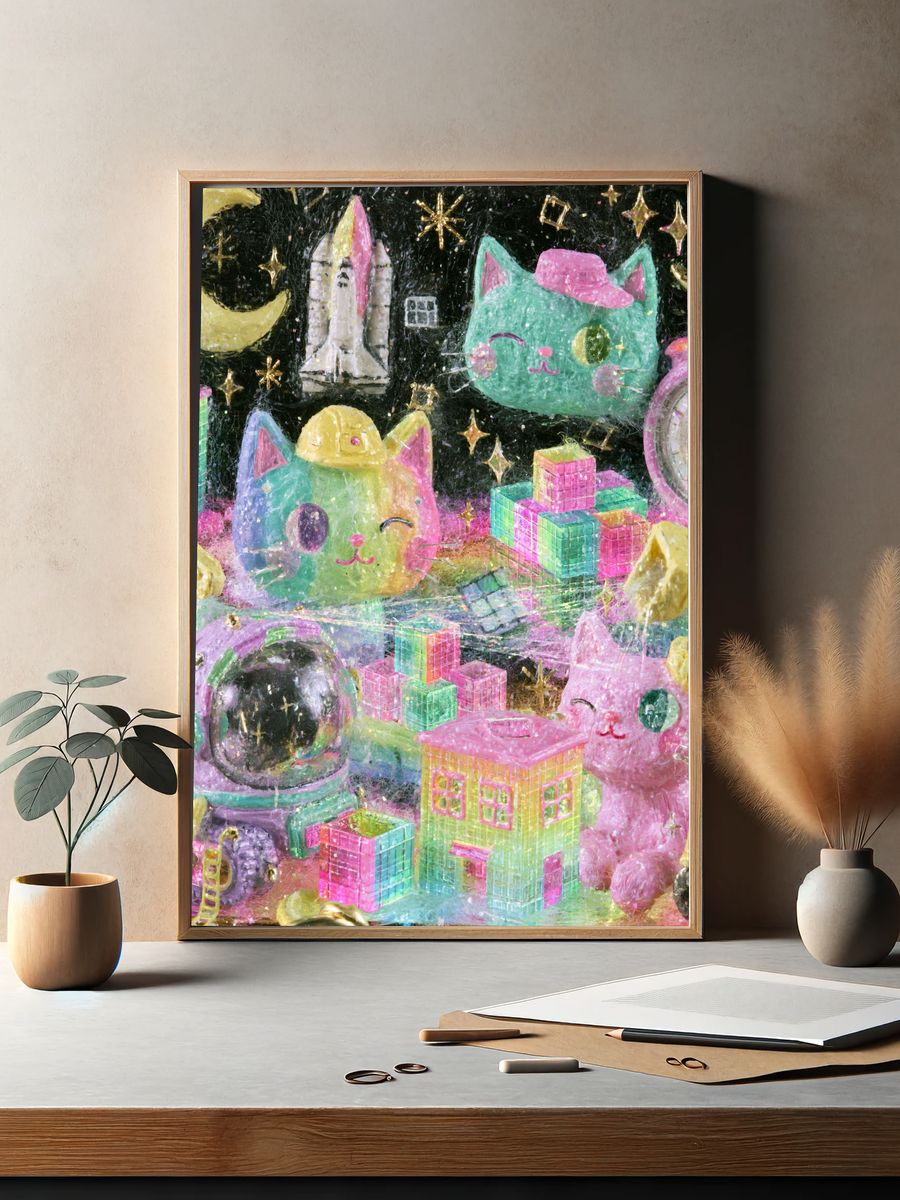 Kawaii Space Cats Poster. — room view 2