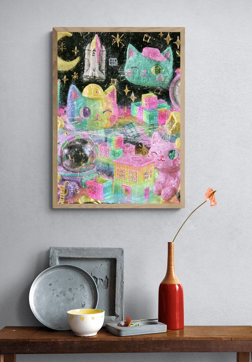 Kawaii Space Cats Poster. — room view 3