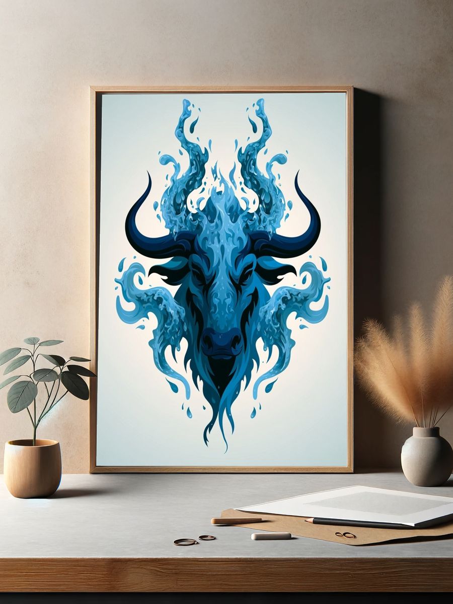Water Buffalo Illustration Poster. — room view 2