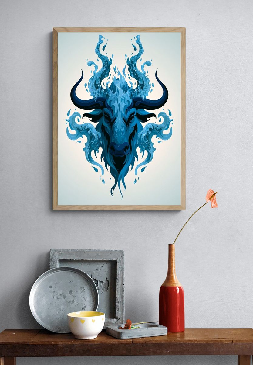 Water Buffalo Illustration Poster. — room view 3