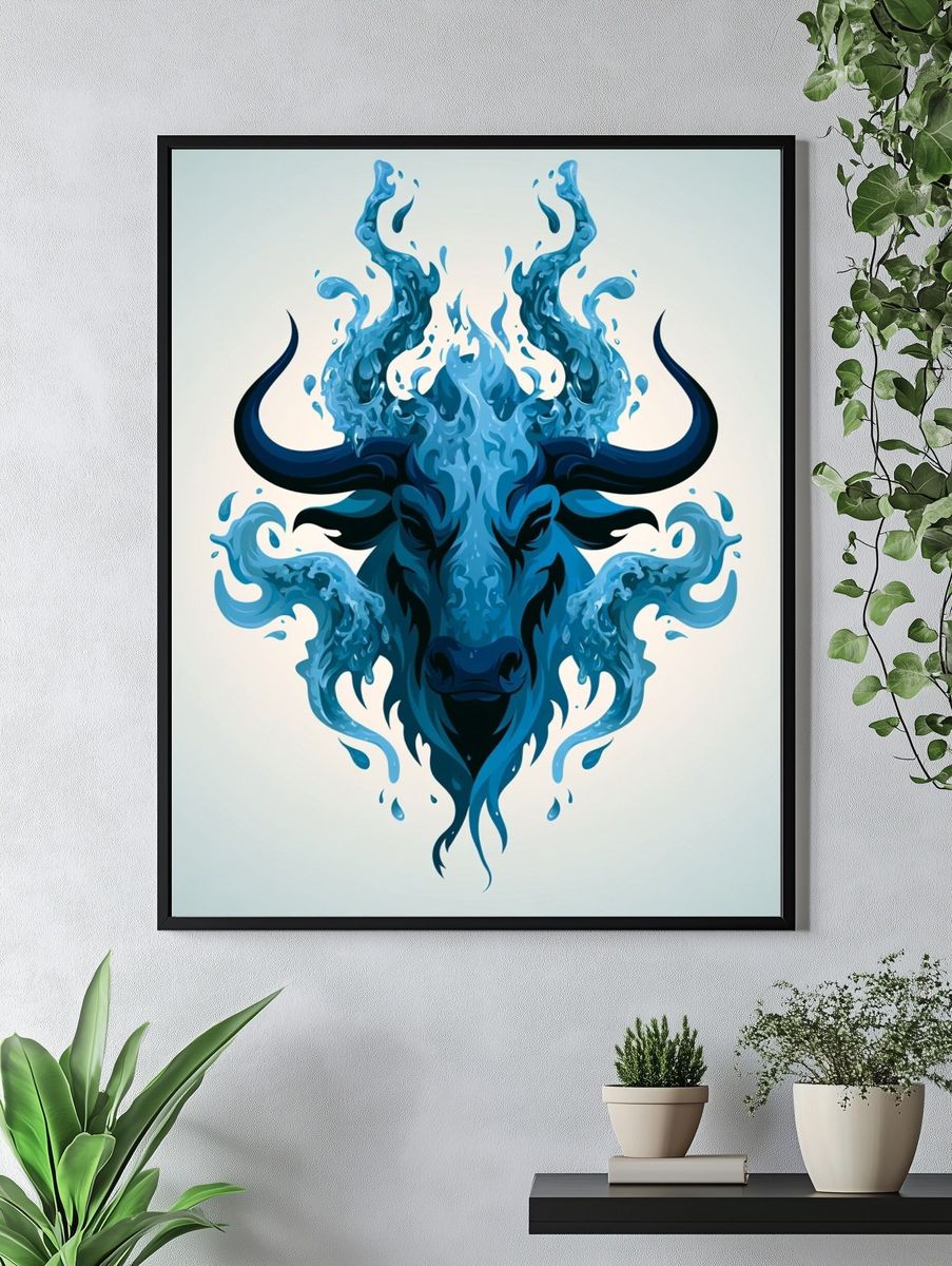Water Buffalo Illustration Poster. — room view 4