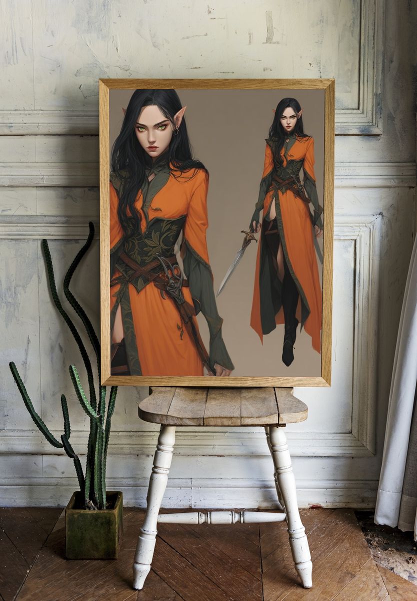 Elf Warrior Fantasy Illustration Poster. — room view 1