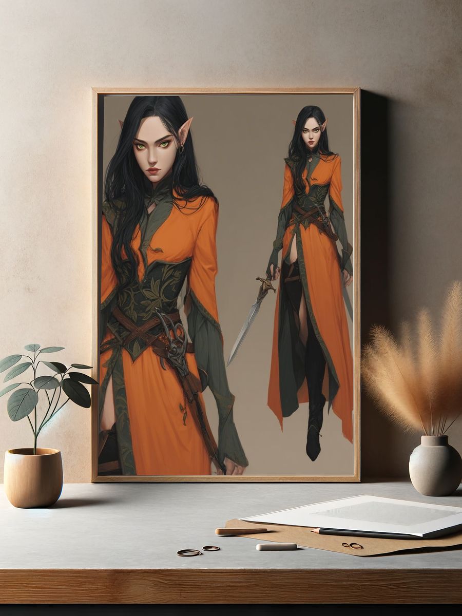 Elf Warrior Fantasy Illustration Poster. — room view 2