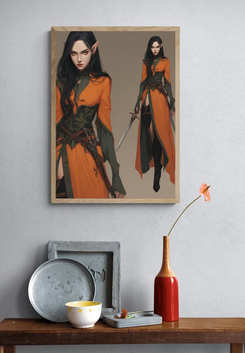 Elf Warrior Fantasy Illustration Poster. — room view 3