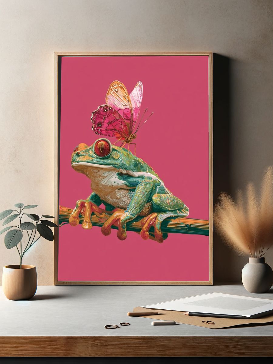 Butterfly Frog Digital Art Poster. — room view 2