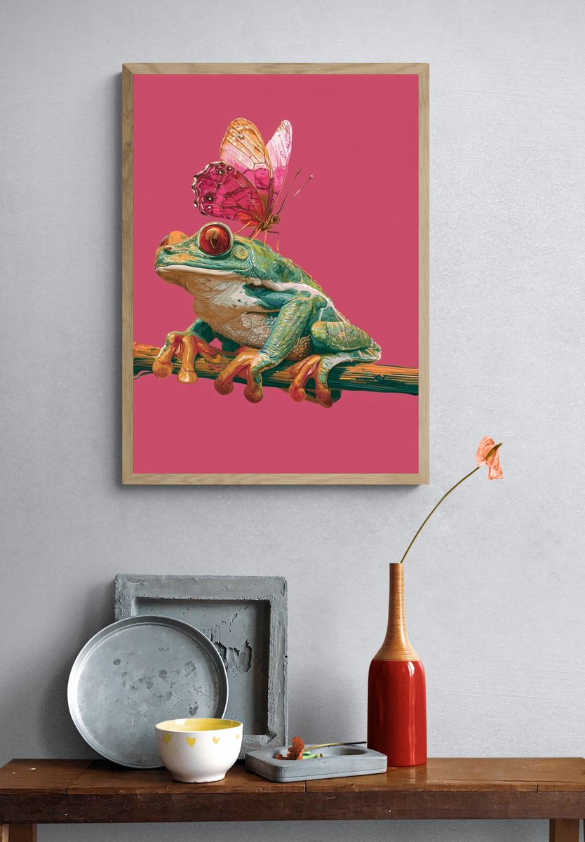 Butterfly Frog Digital Art Poster. — room view 3
