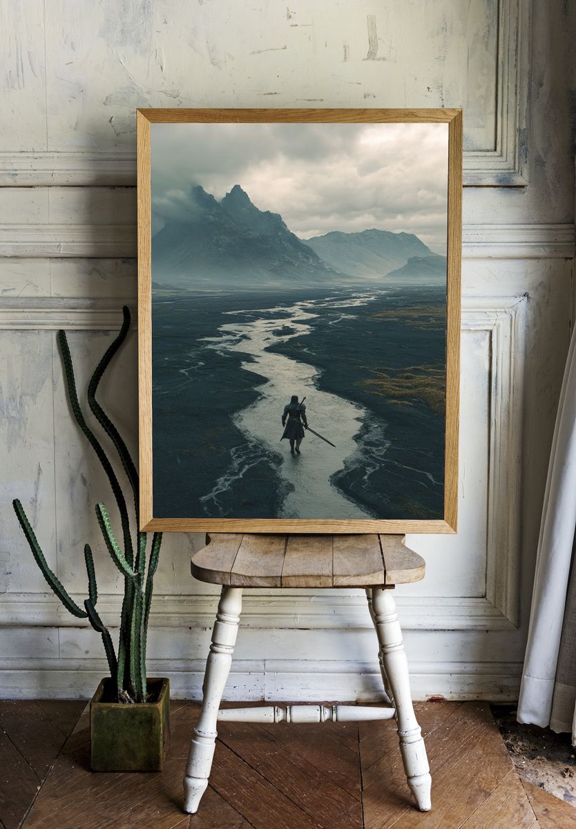 Lone Warrior Mountain Print. — room view 1