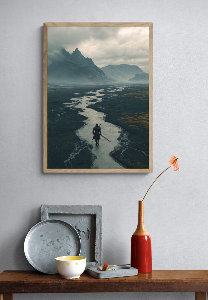 Lone Warrior Mountain Print. — room view 3