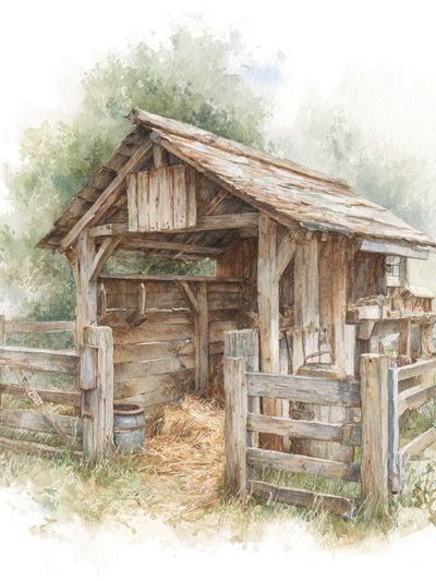 Rustic Farm Shed Watercolor Print. poster print