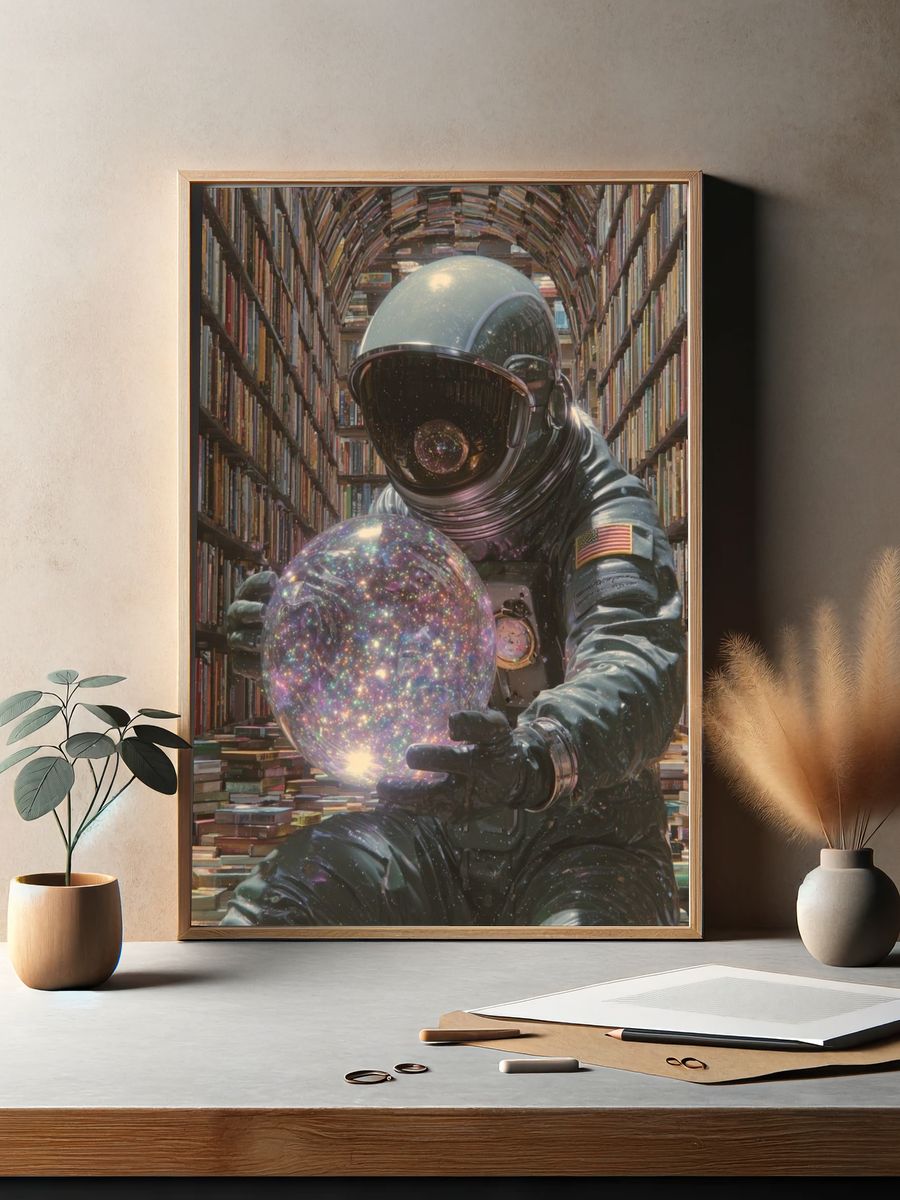 Astronaut Library Surrealism Print. — room view 2
