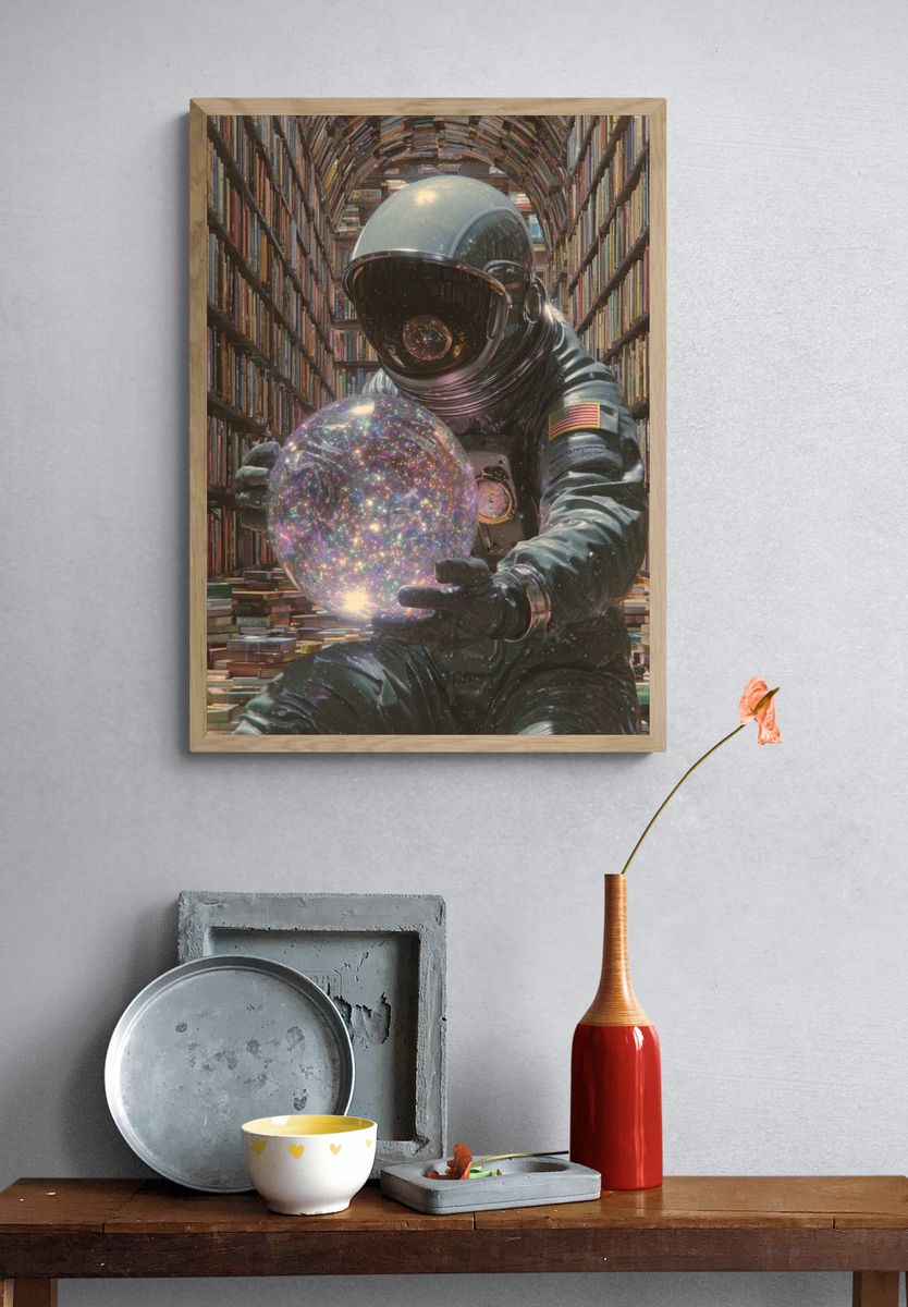 Astronaut Library Surrealism Print. — room view 3