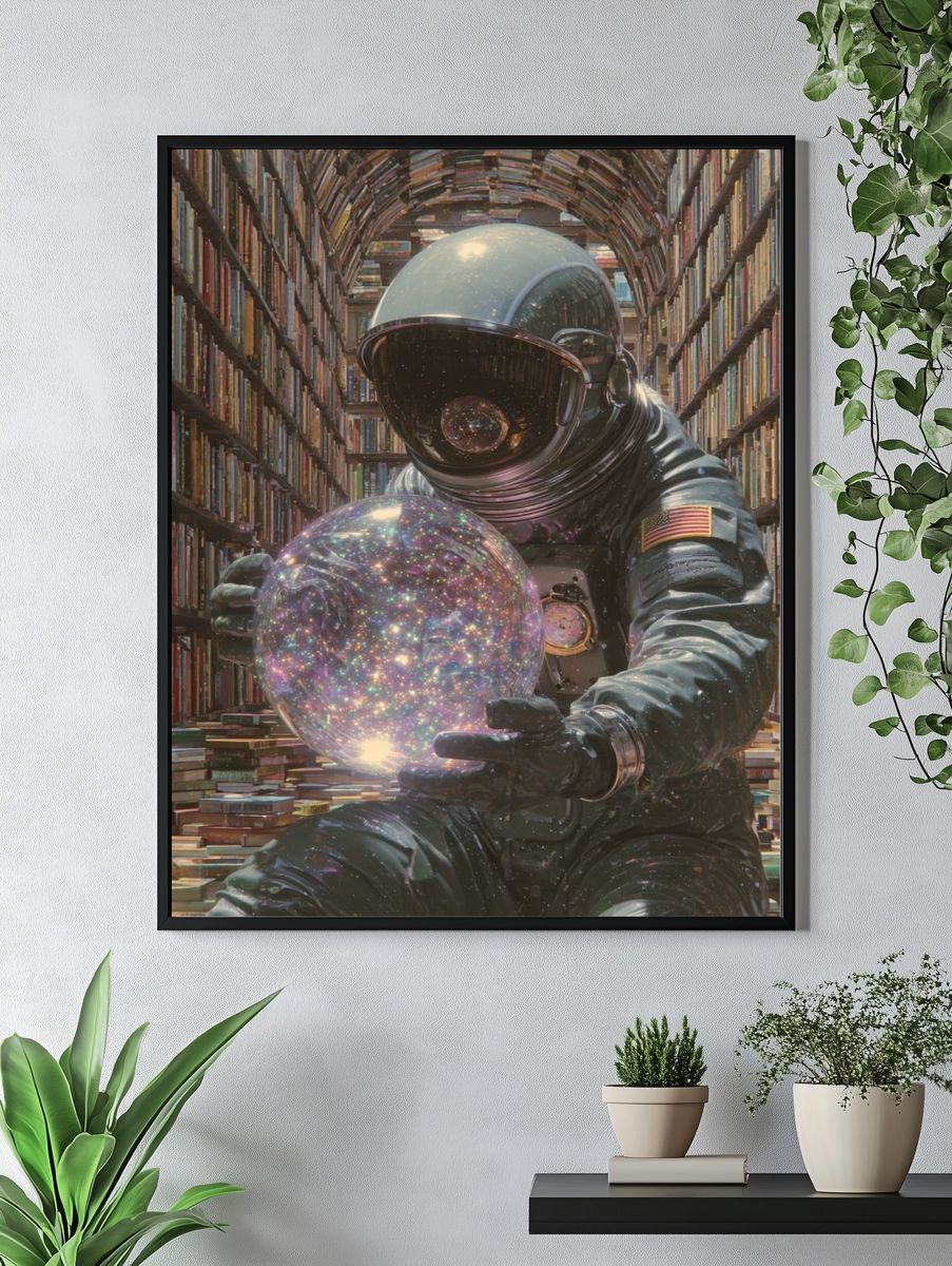 Astronaut Library Surrealism Print. — room view 4