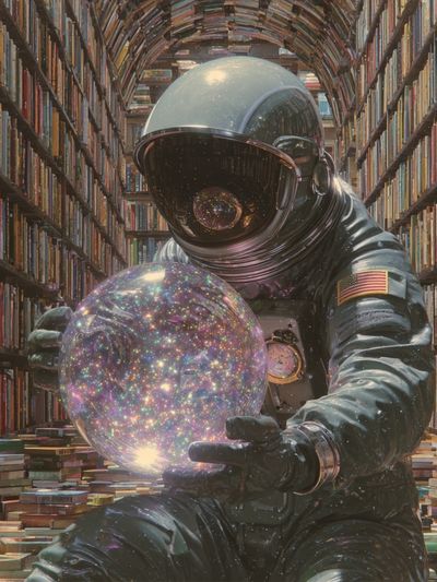 Astronaut Library Surrealism Print. poster print