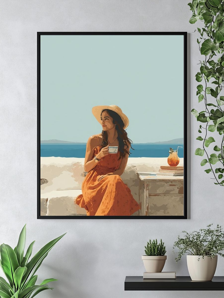Mediterranean Woman in Orange Dress Poster. — room view 4