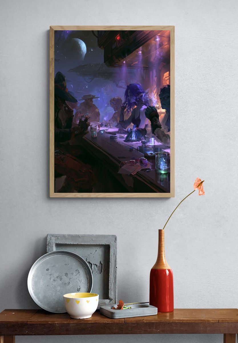 Cyberpunk Cantina — Sci-Fi Illustration Print. — room view 3