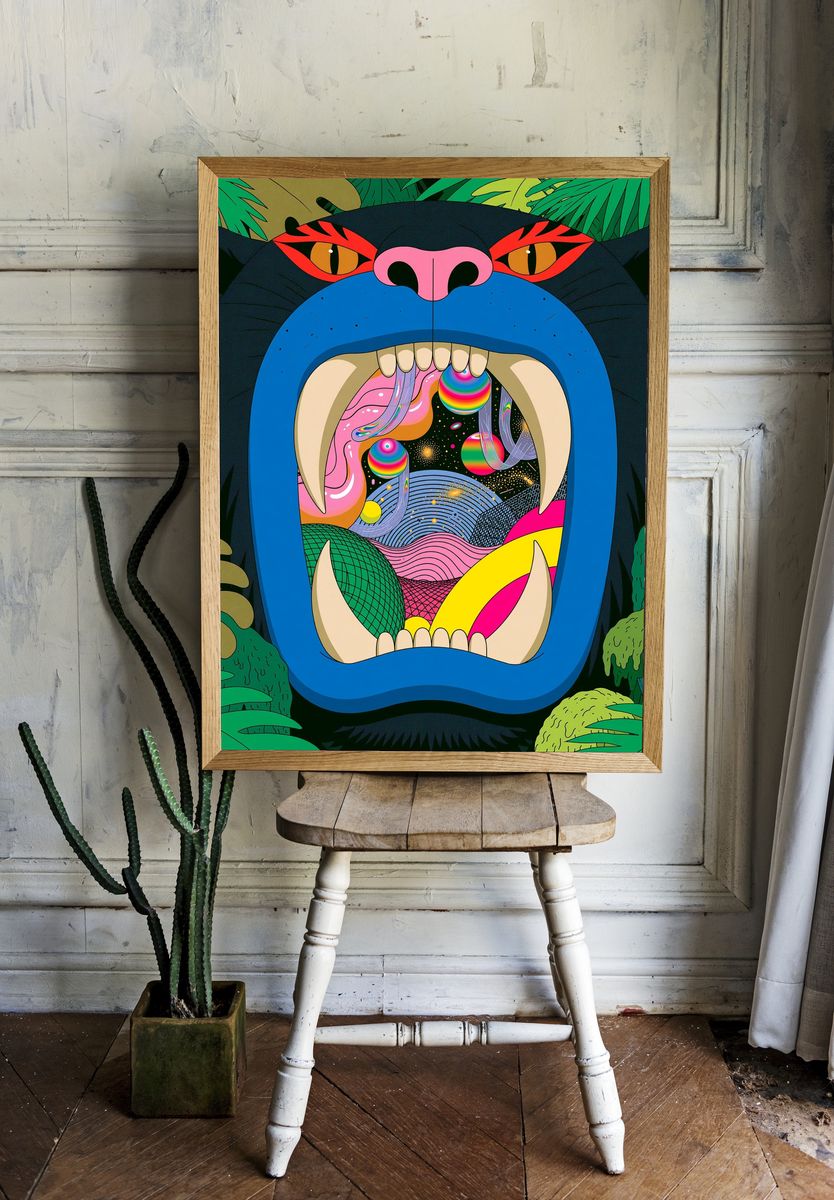 Psychedelic Gorilla Jungle Poster. — room view 1