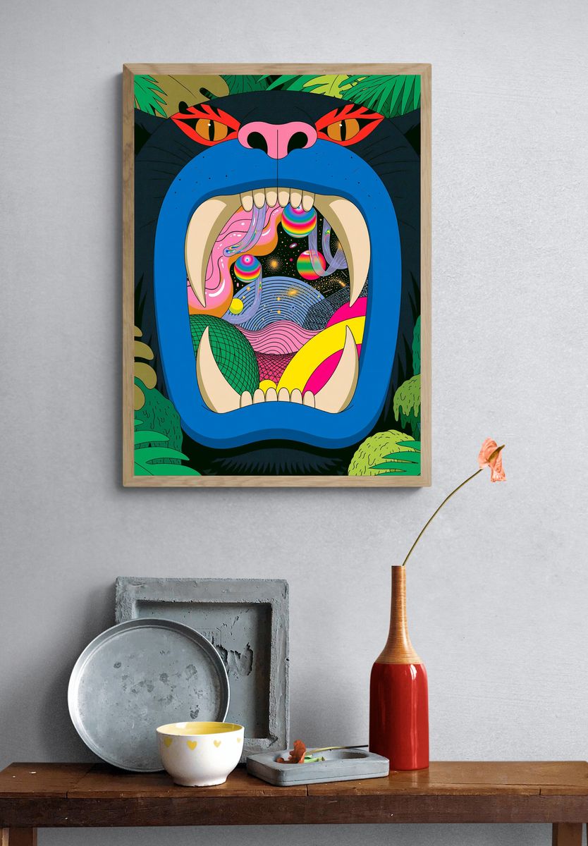 Psychedelic Gorilla Jungle Poster. — room view 3
