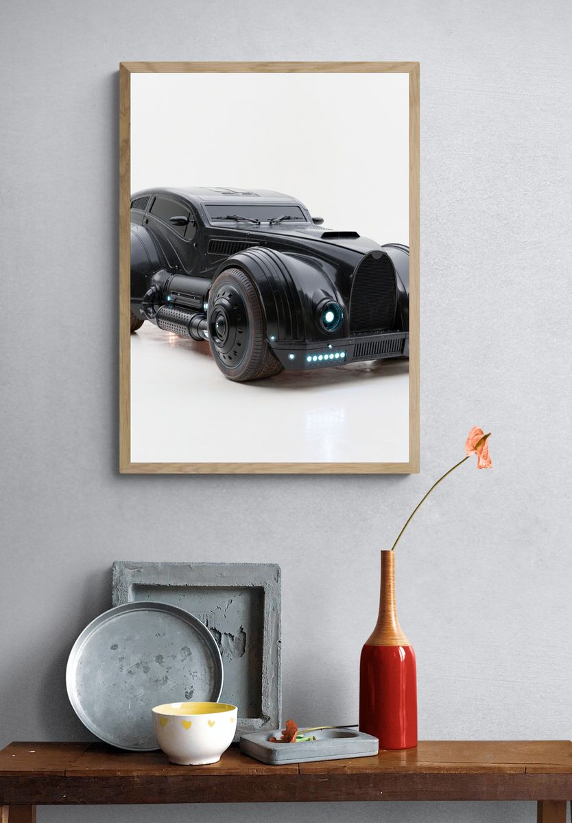 Futuristic Black Hot Rod Poster. — room view 3