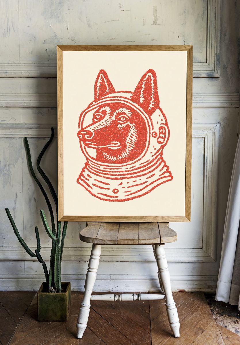 Astronaut Dog Illustration Poster. — room view 1