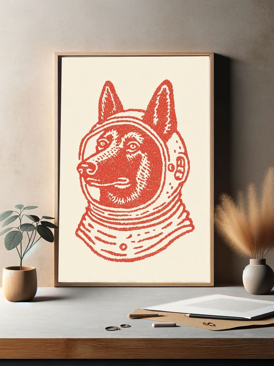 Astronaut Dog Illustration Poster. — room view 2