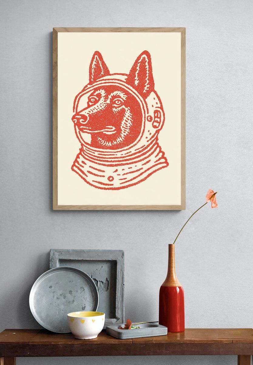 Astronaut Dog Illustration Poster. — room view 3
