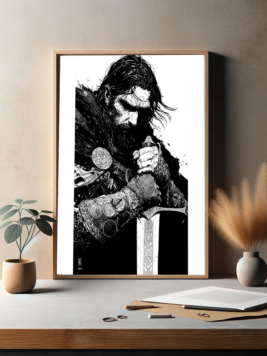 Viking Warrior Ink Poster. — room view 2
