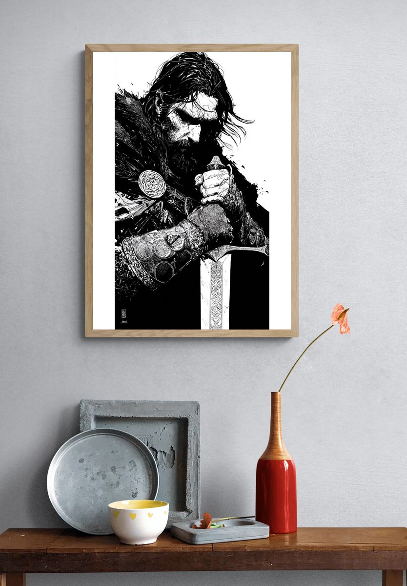 Viking Warrior Ink Poster. — room view 3