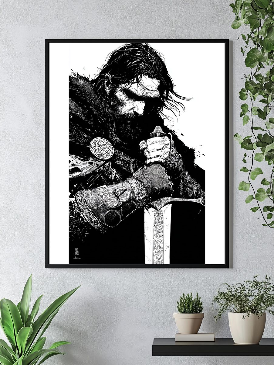 Viking Warrior Ink Poster. — room view 4