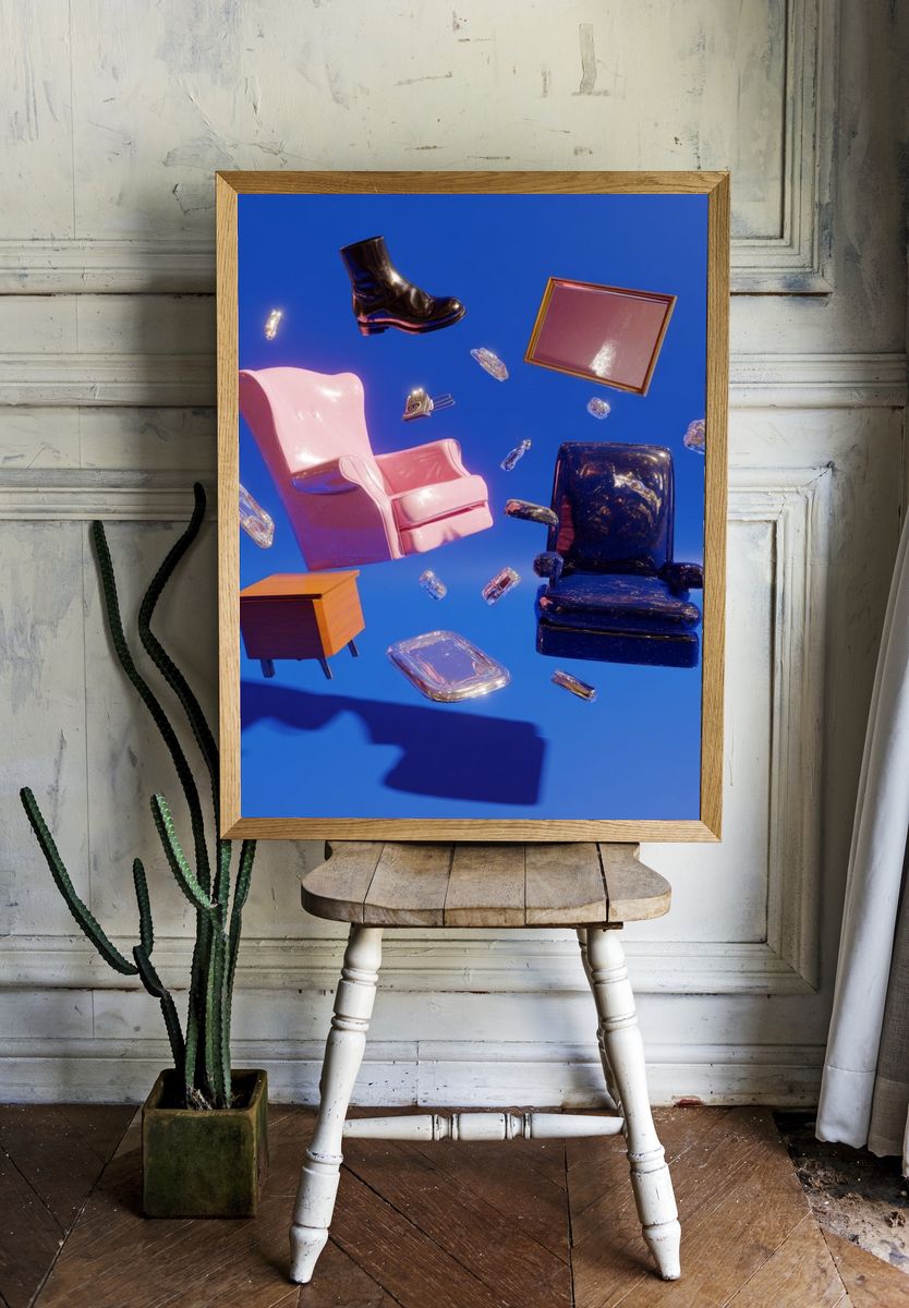 Floating Furniture Surrealism Poster. — room view 1
