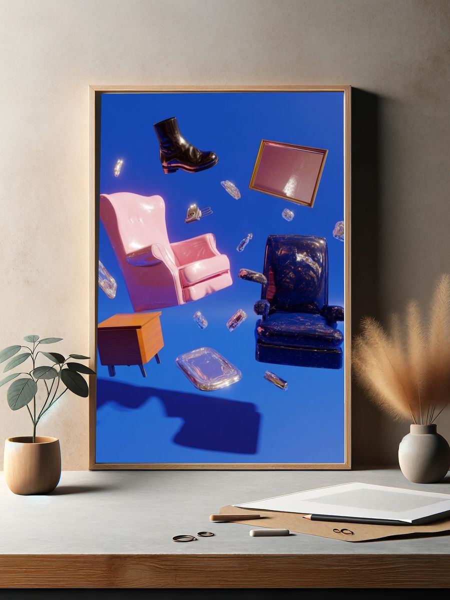 Floating Furniture Surrealism Poster. — room view 2