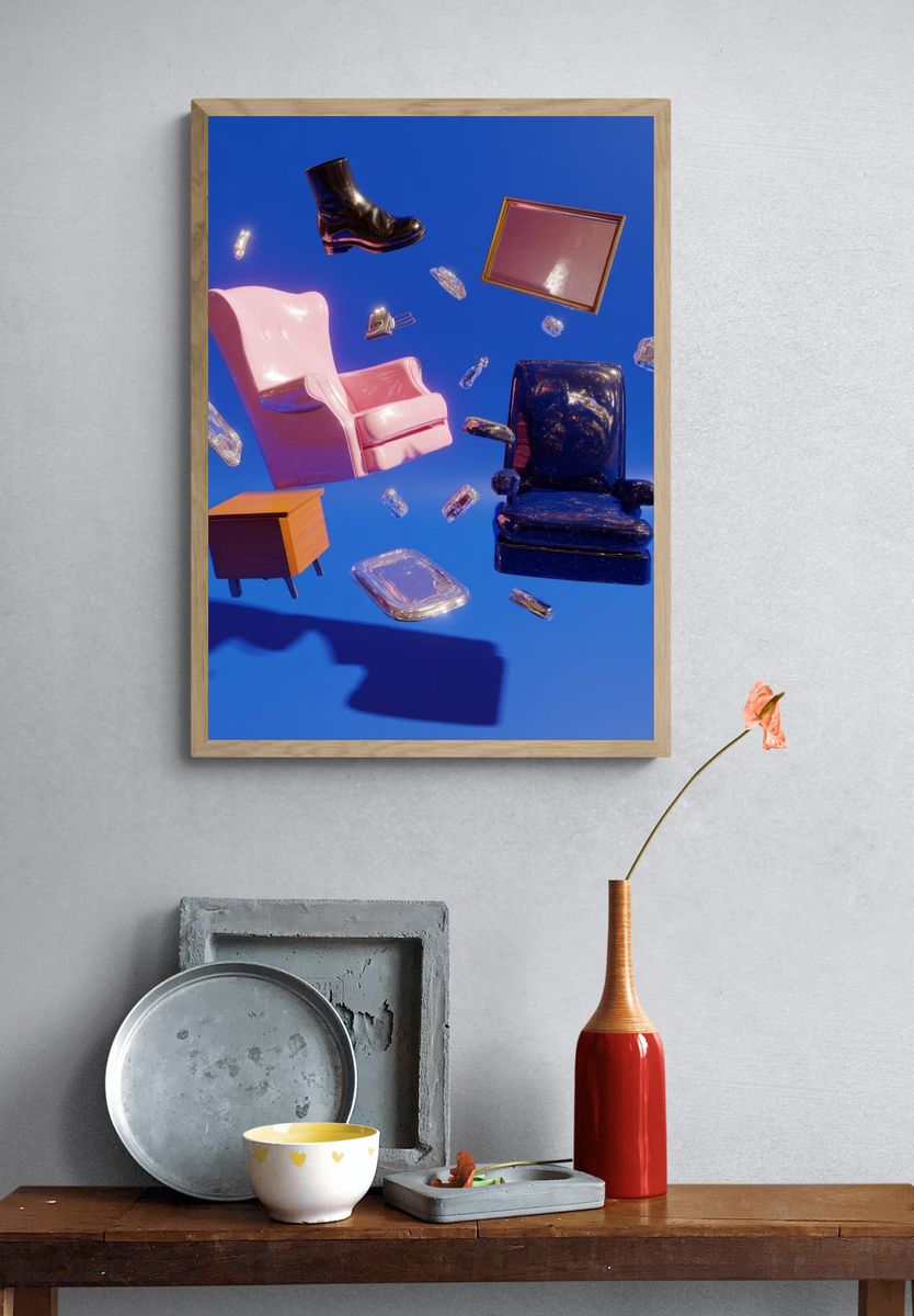 Floating Furniture Surrealism Poster. — room view 3