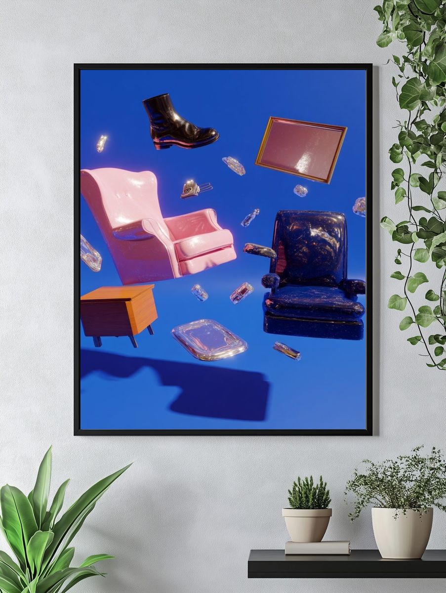 Floating Furniture Surrealism Poster. — room view 4