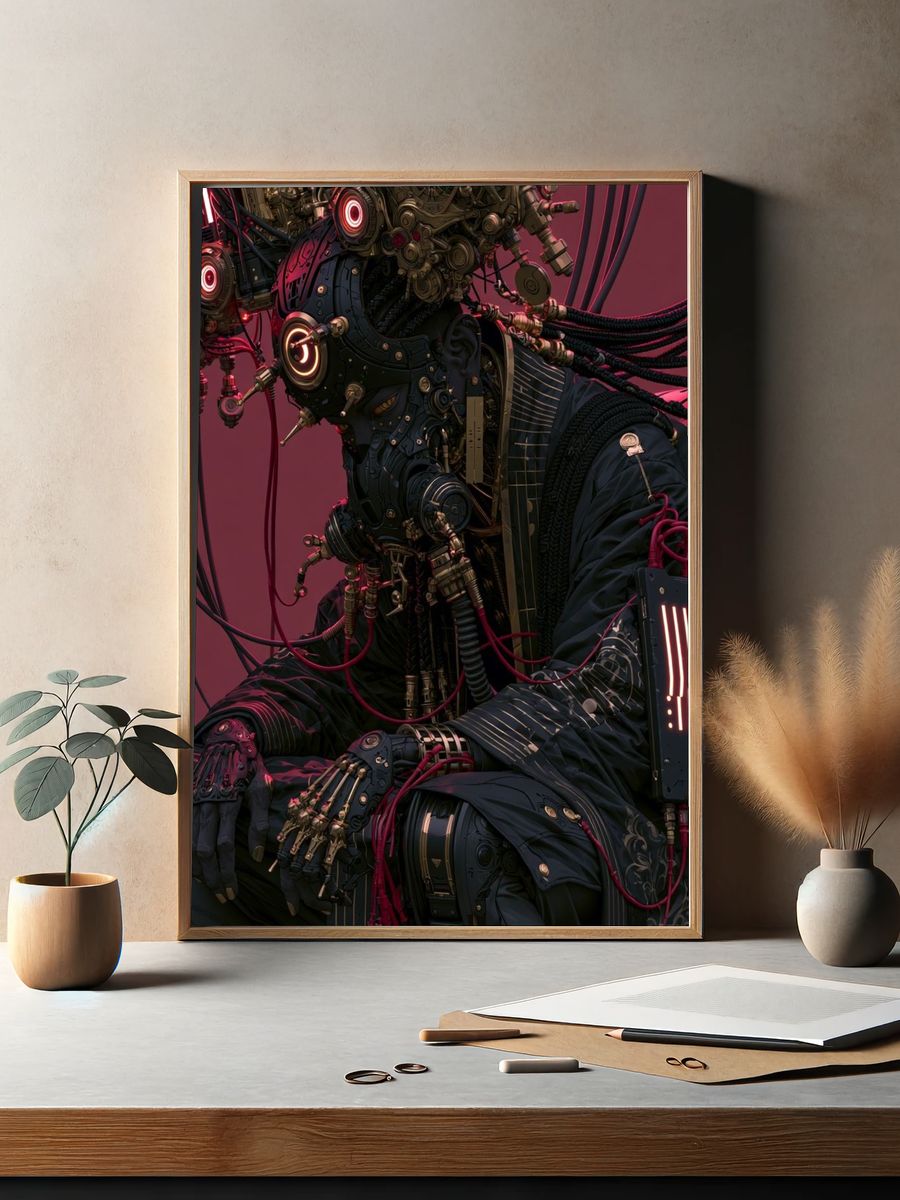 Cybernetic Figure Digital Art Poster. — room view 2
