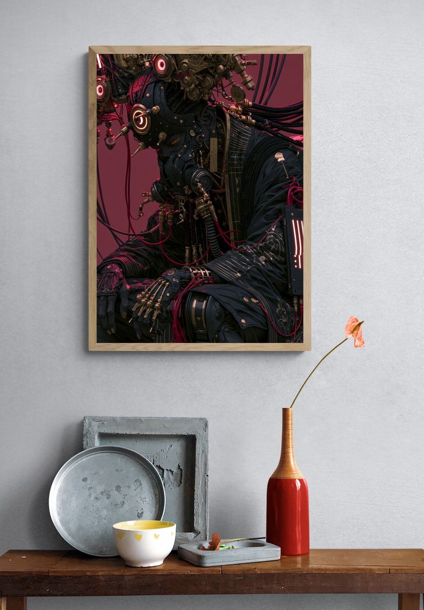 Cybernetic Figure Digital Art Poster. — room view 3