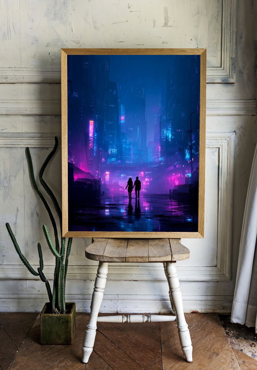 Neon City Rain Poster. — room view 1