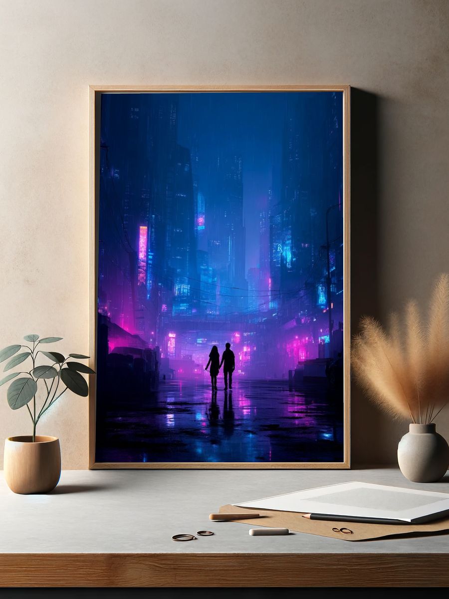 Neon City Rain Poster. — room view 2