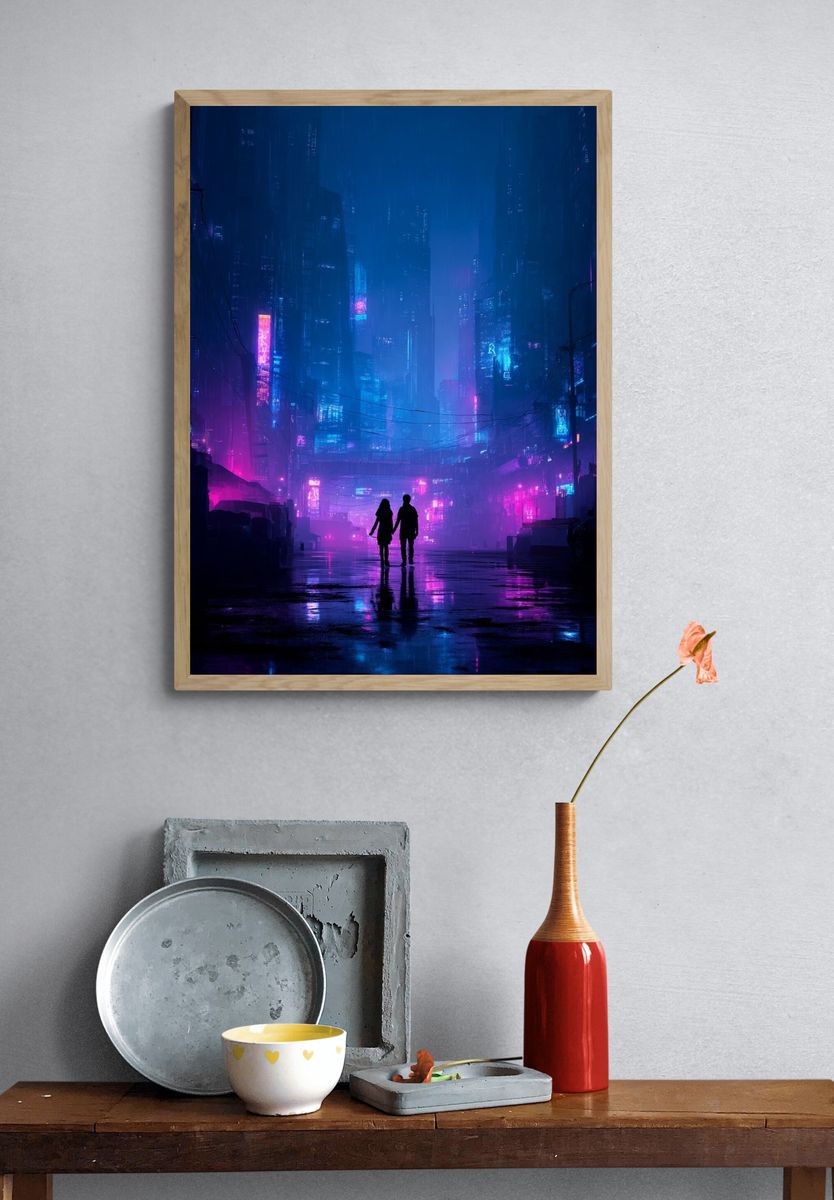 Neon City Rain Poster. — room view 3