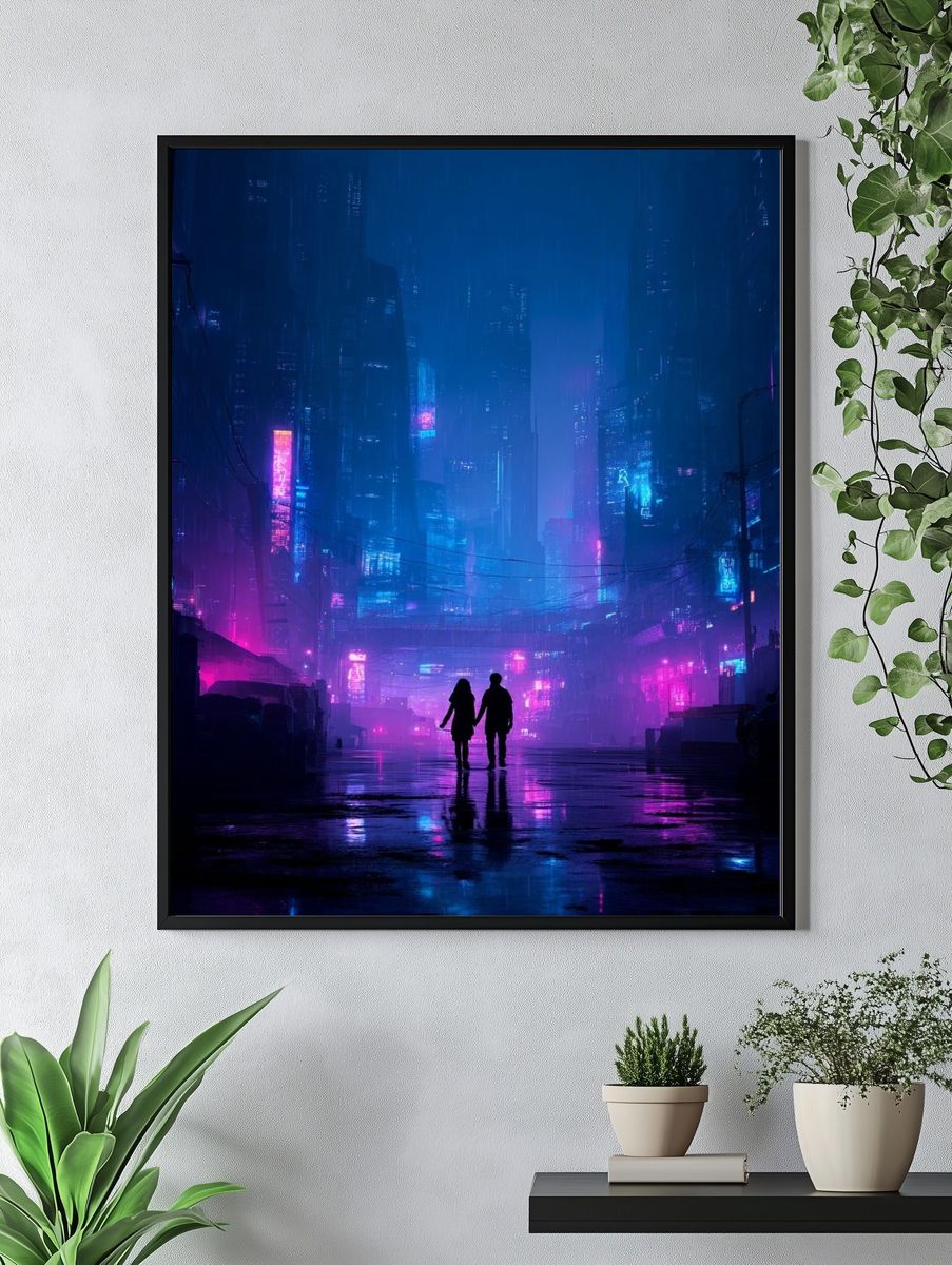 Neon City Rain Poster. — room view 4