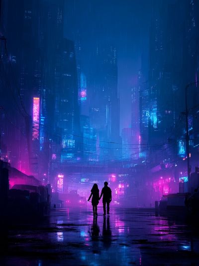 Neon City Rain Poster. poster print