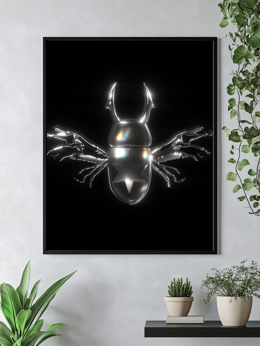 Chrome Beetle Surreal Print. — room view 4