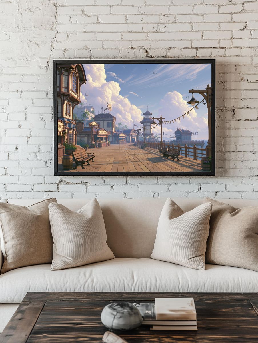 Seaside Boardwalk Town Illustration Poster. room preview