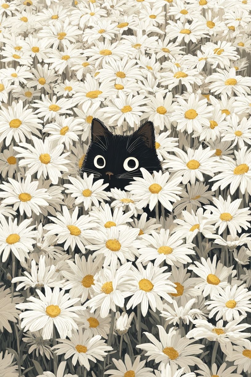 Black Cat in Daisies Illustration Poster. poster — illustration art