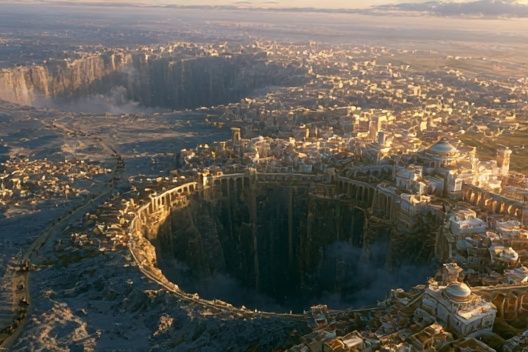 Fantasy City Crater Landscape Print. poster detail