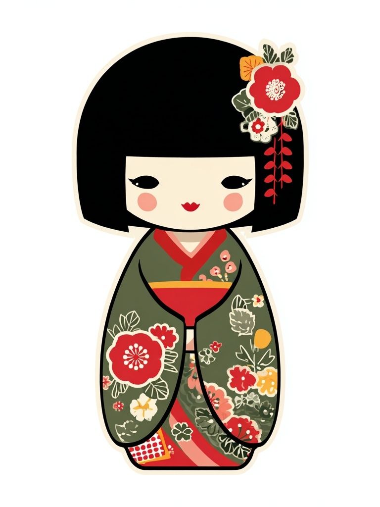 Kokeshi Doll Illustration Poster. poster detail