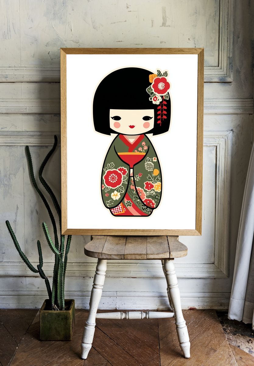 Kokeshi Doll Illustration Poster. — room view 1